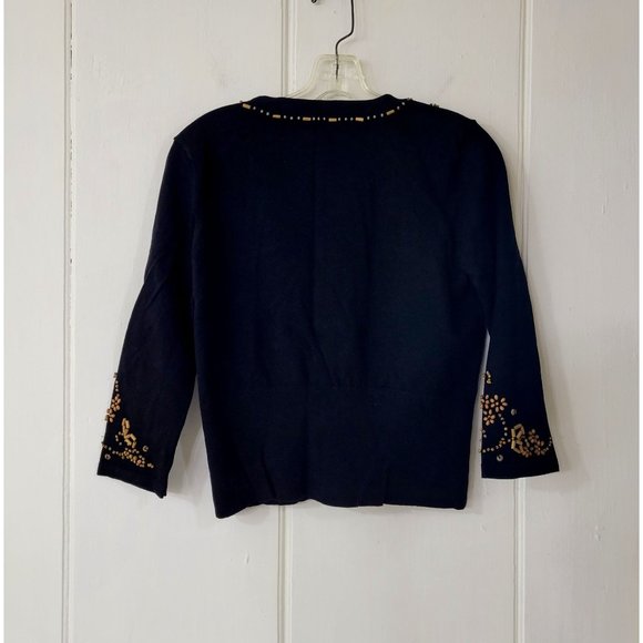 Vintage Sweaterworks Cropped Black Sweater Embroidered with Wooden Beads - Picture 4 of 5